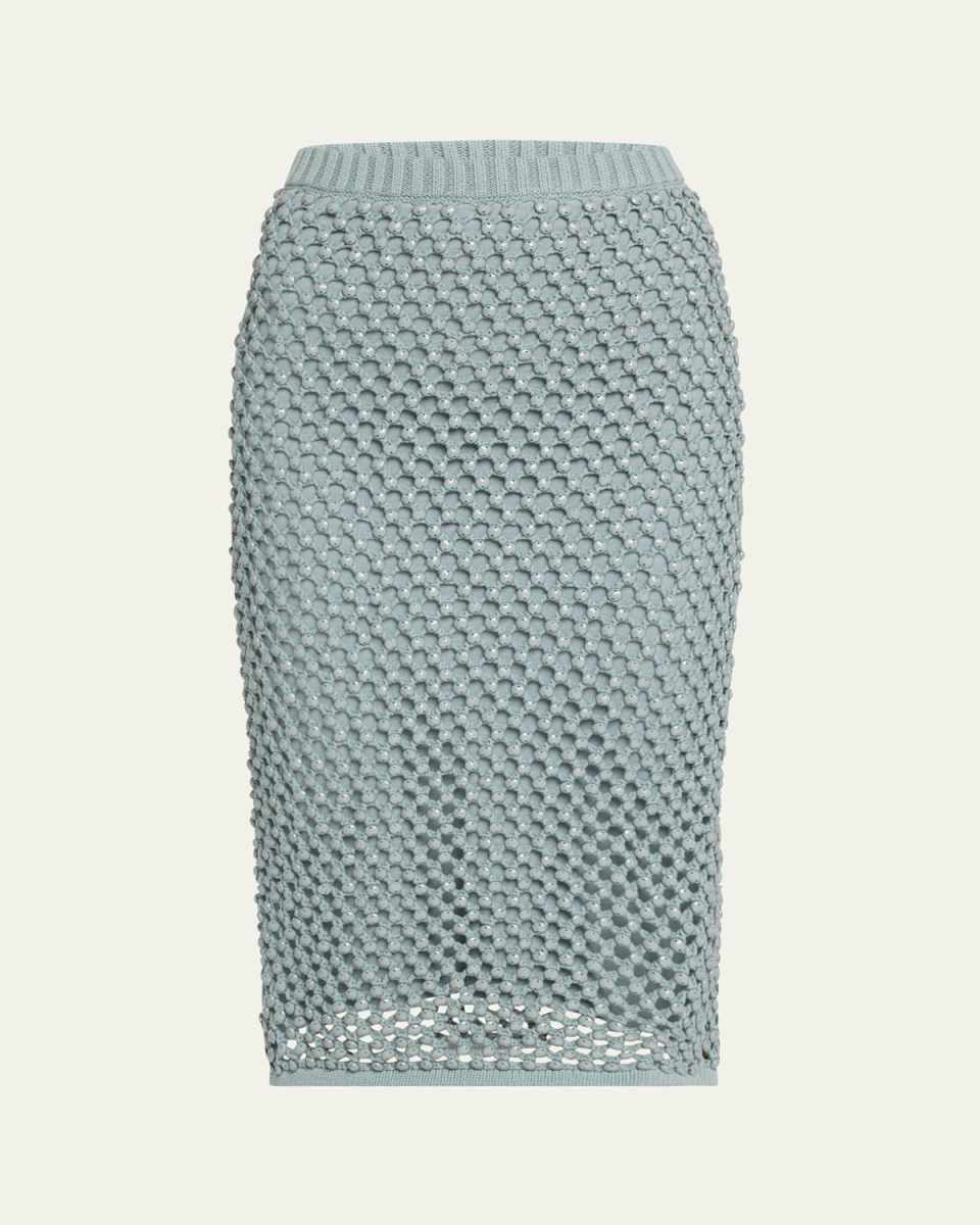 Crystal Open-Knit Midi Skirt